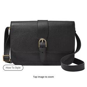 Elegant Black FOSSIL Leather Crossbody Bag